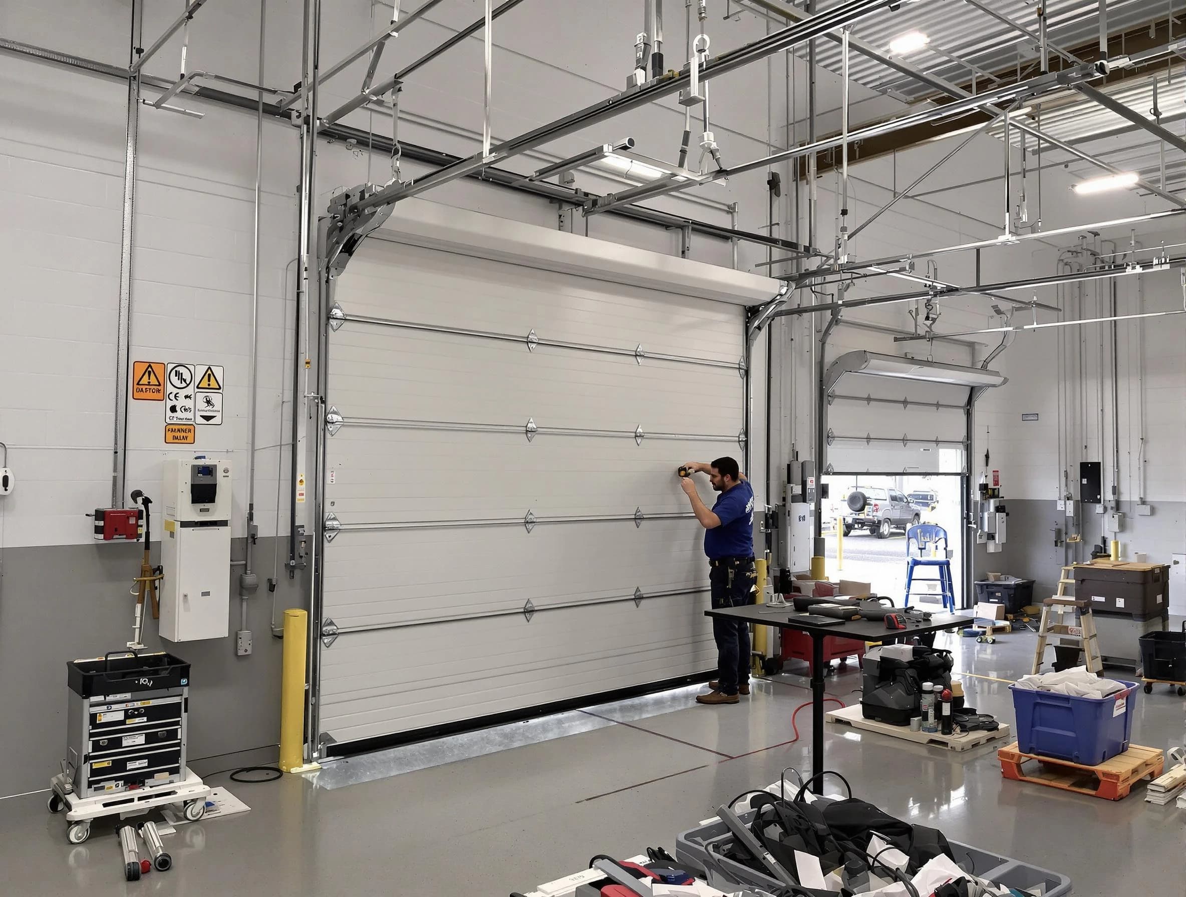 Commercial garage door repair being performed by Shelbyville Garage Door Repair expert in Shelbyville