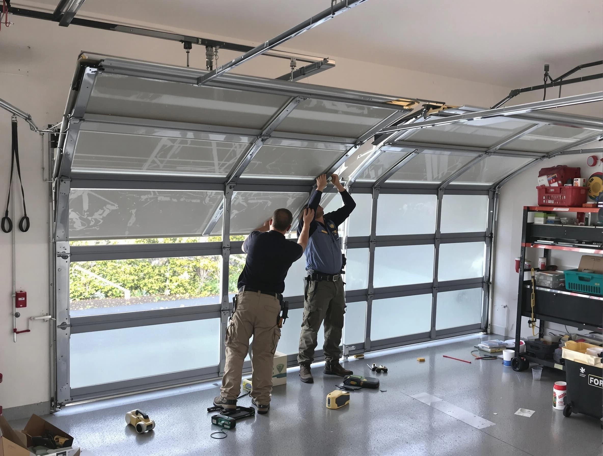 Shelbyville Garage Door Repair expert performing precise panel replacement on Shelbyville garage door