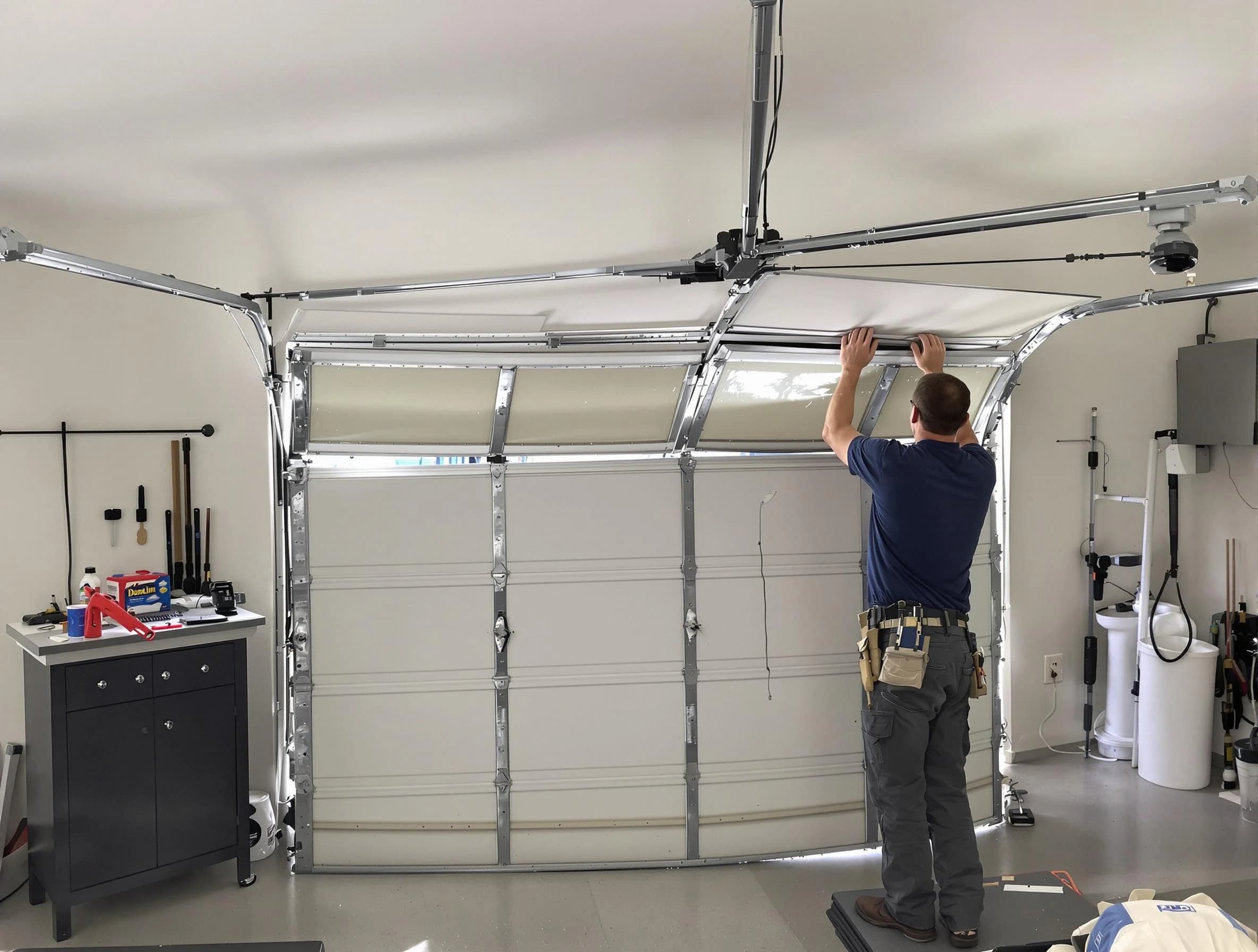 Shelbyville Garage Door Repair specialist performing precise section replacement on Shelbyville garage door