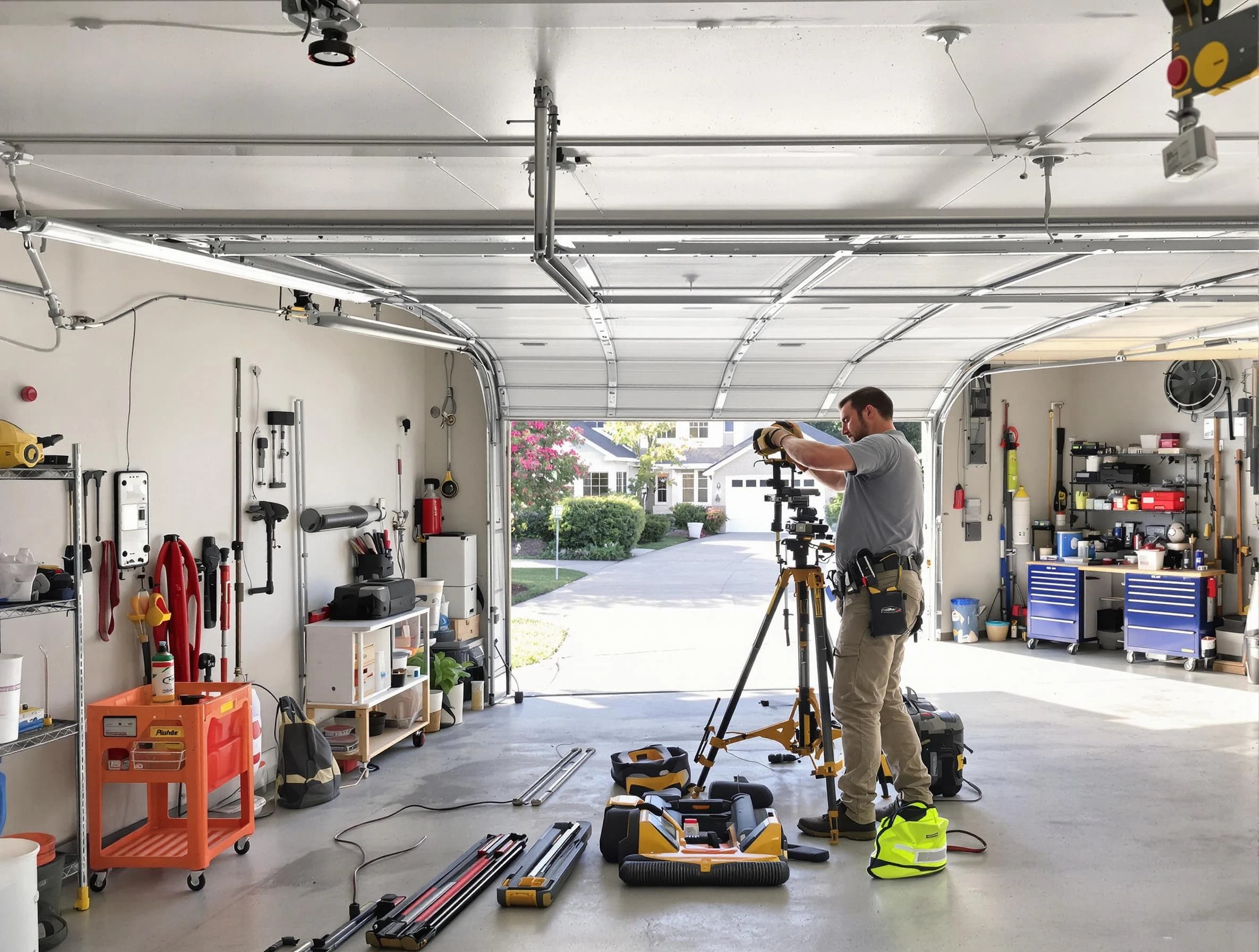 Shelbyville Garage Door Repair specialist performing laser-guided track alignment in Shelbyville
