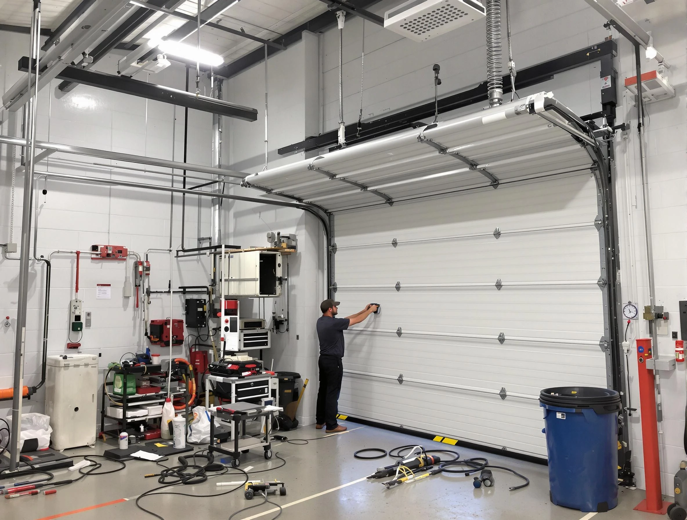 Shelbyville Garage Door Repair certified technician performing commercial door repair at a Shelbyville business facility