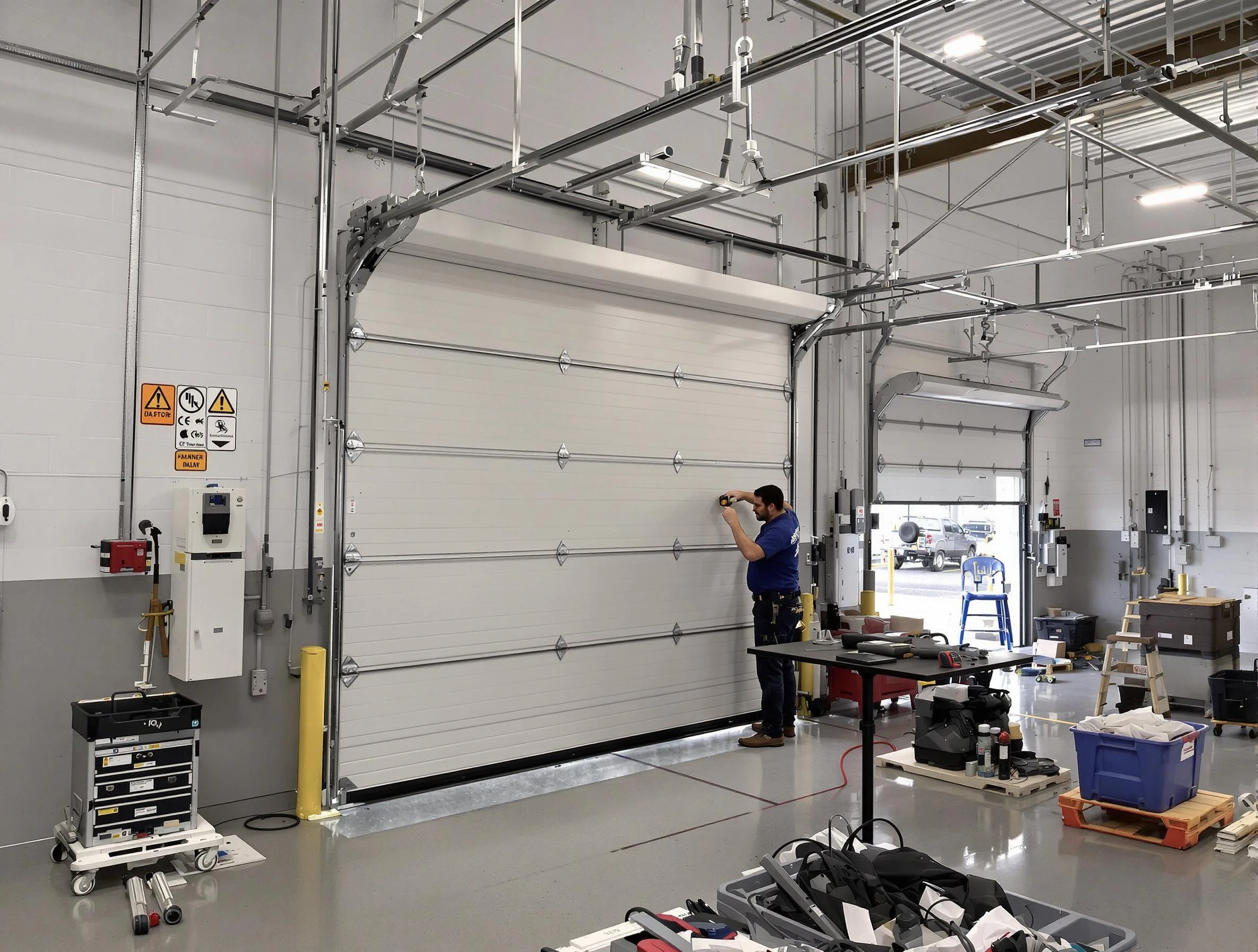 Commercial garage door repair being performed by Shelbyville Garage Door Repair expert in Shelbyville