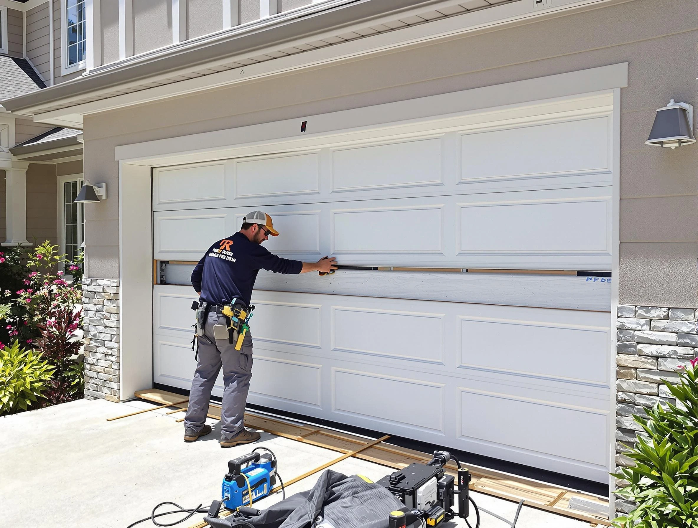 Shelbyville Garage Door Repair team performing complete garage door replacement at Shelbyville residence
