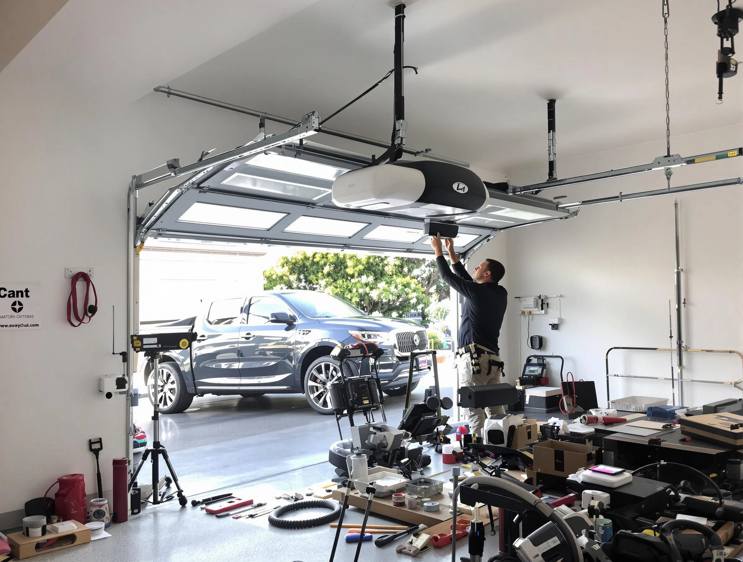 Shelbyville Garage Door Repair specialist installing smart garage door opener system in Shelbyville home