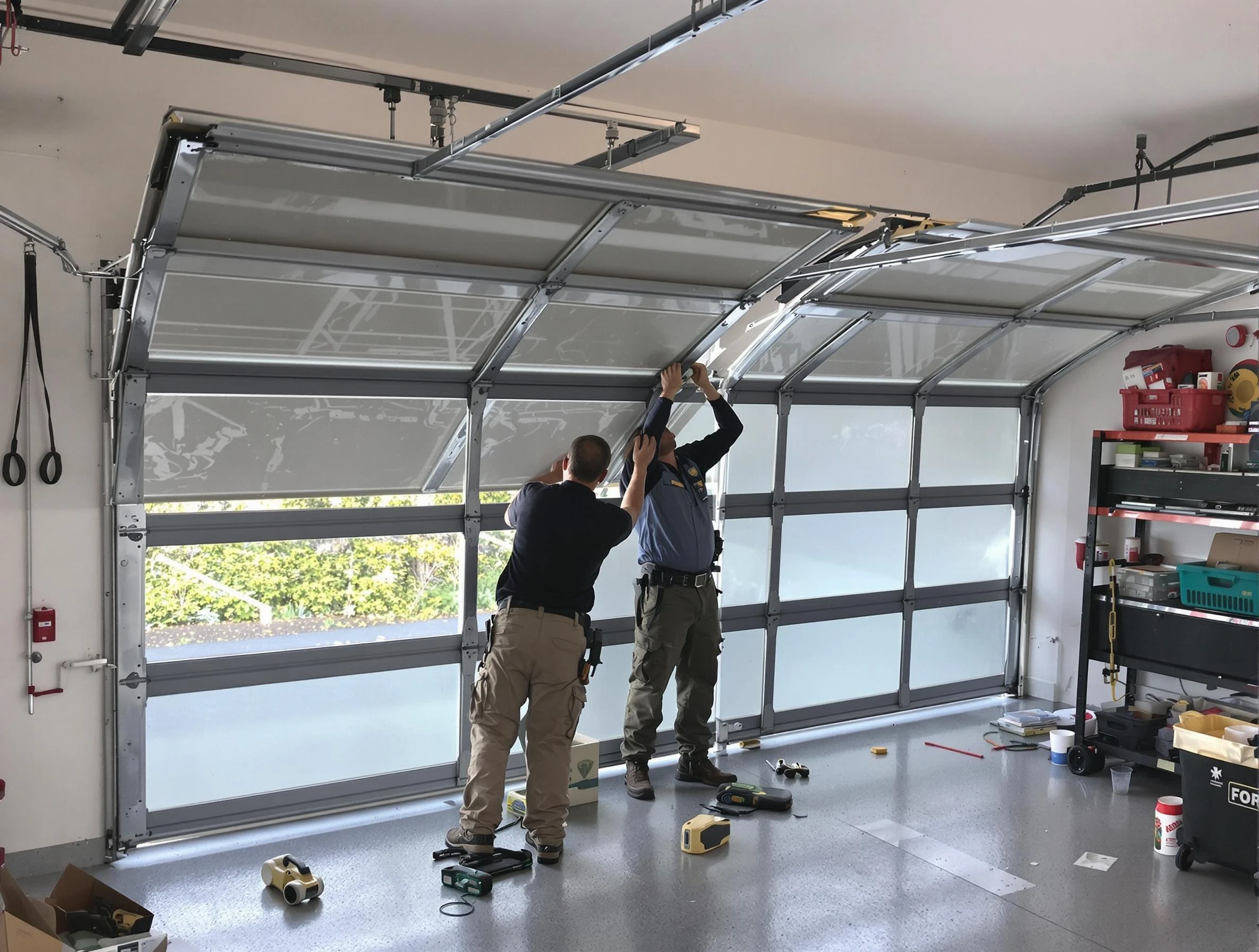 Shelbyville Garage Door Repair expert performing precise panel replacement on Shelbyville garage door