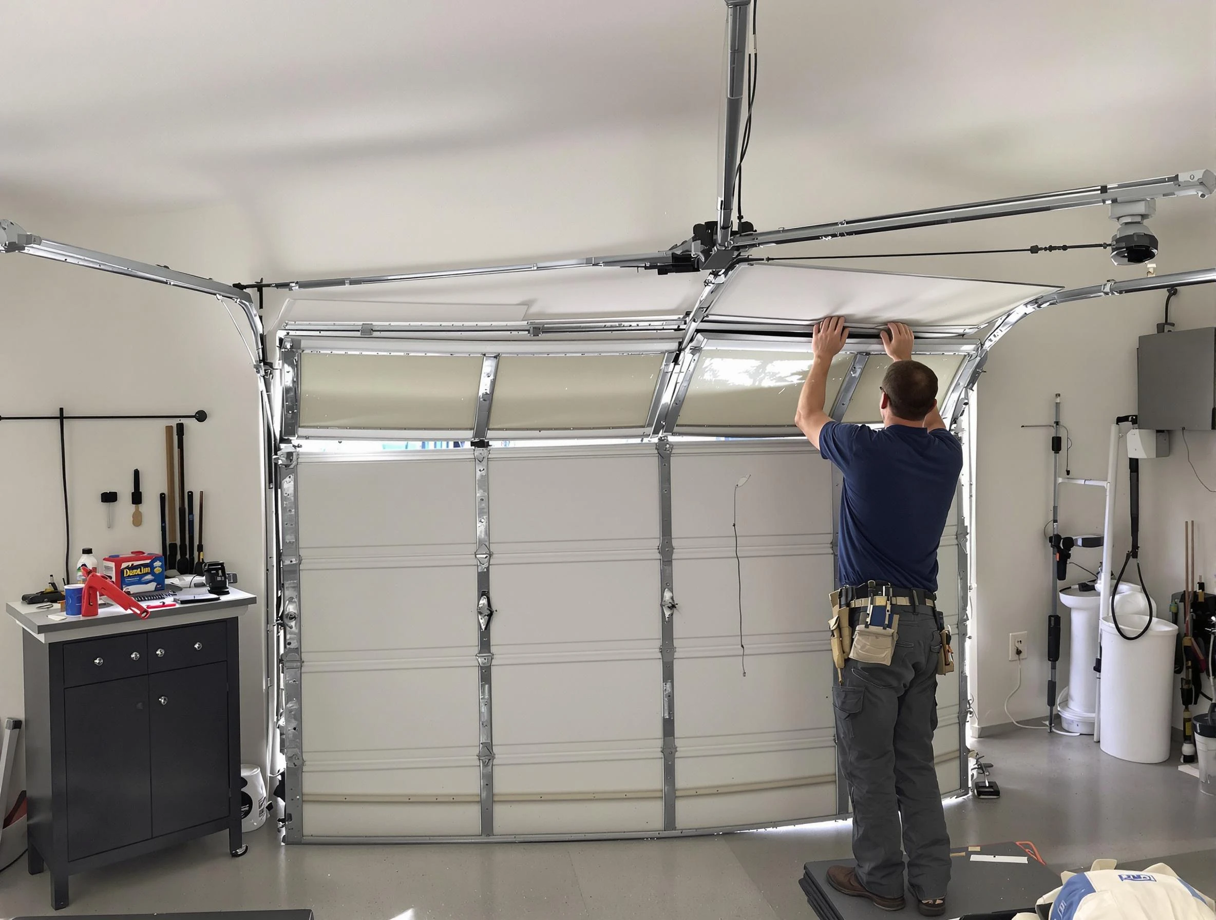 Shelbyville Garage Door Repair specialist performing precise section replacement on Shelbyville garage door